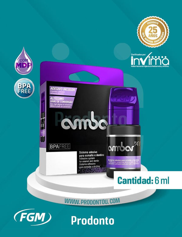 Adhesivo Ambar Dental APS FGM Translucido o Transparente Presentación Violeta y Negro 6 ML
